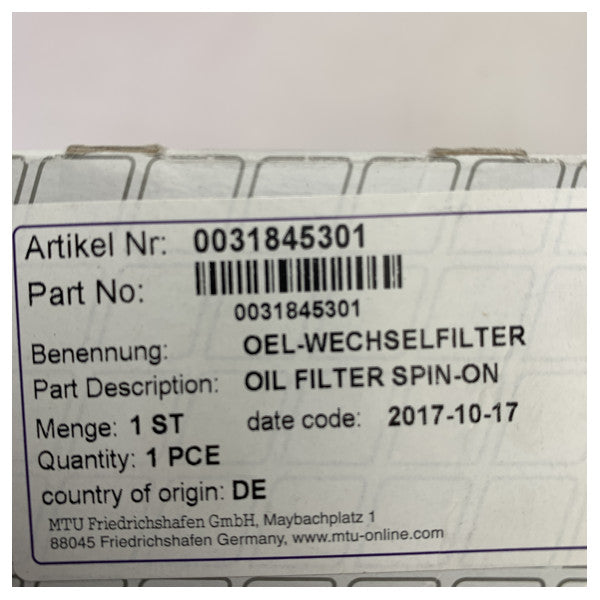 MTU Original Twist -on Filter ulja Black - 0031845301