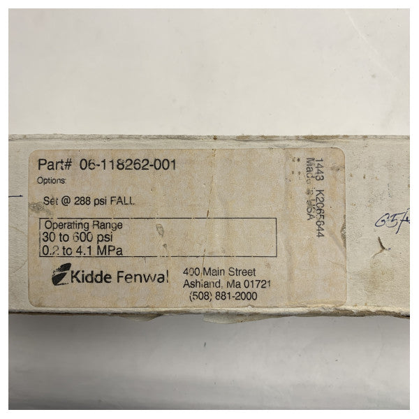Kidde Fenwal 06-118262-001 prekidač pritiska od 30 do 600 psi