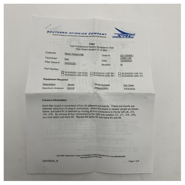 Southern Avionics SAC SLE45200 PCB Filter Bridge Module