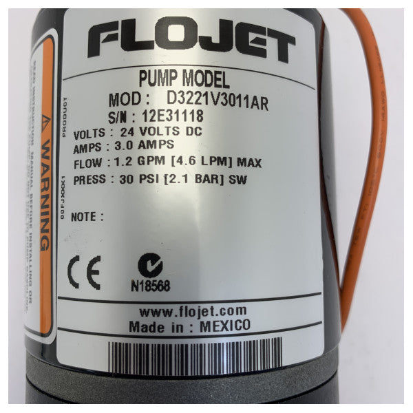 Flojet Duplex II мембранна помпа за прясна вода 24V - 30 PSI 8L/m - D3221V3011AR