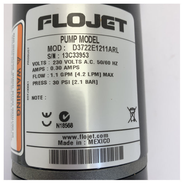Flojet 600D3722E1 Диафрагмена помпа 230V 4.2L/мин 30 PSI
