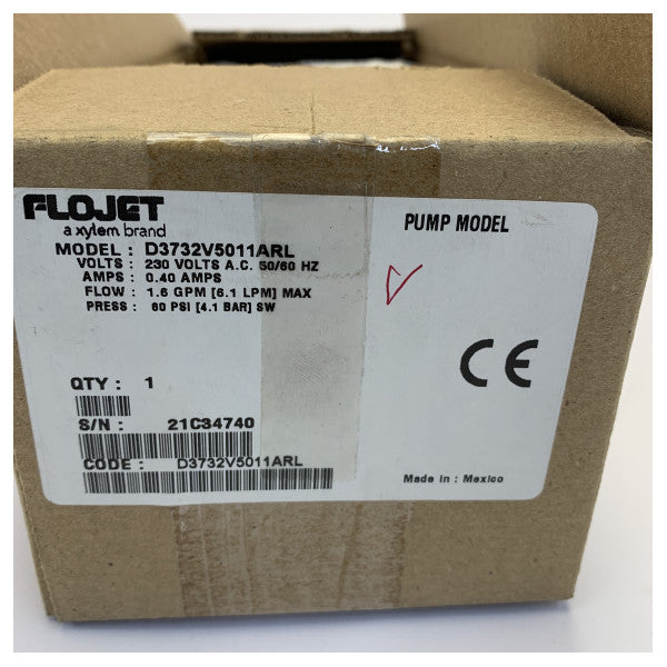 Flojet D3732V5011ARL Самозасмукваща течна помпа 6.1L/m 230V 60 psi