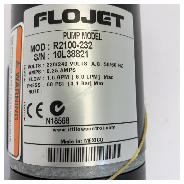 Flojet Diaphragm Liquid pump 230V 6L/min 60 PSI - R2100232A