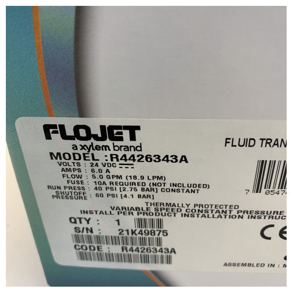 Flojet V-FLO 24V Frischwasser-Druckpumpe - 19 L/m 40PSI - R4426343A