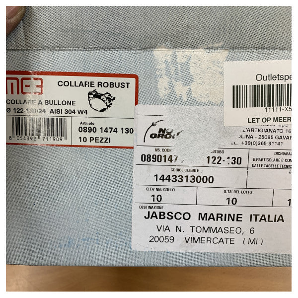 Jabsco Marine ruostumattomasta teräksestä valmistettu W4 Heavy Duty -letkunkiristin 122–130 mm - 10 kappaleen sarja