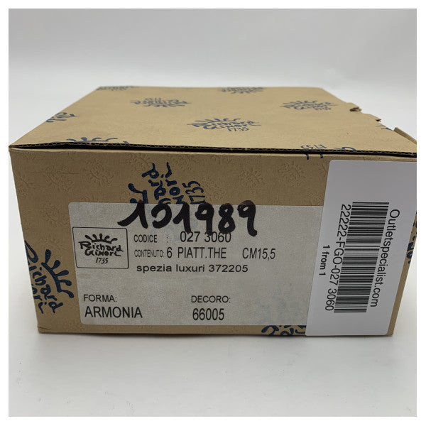 Riva Richard Genori Набір з 6 білих керамічних тарілок з синім обідком - міцний морський посуд для човнів і яхт