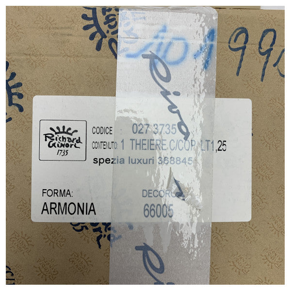 Riva High-Quality Richard Ginori Porcelain Teapot 1.25L - Elegant White Armonia Design for Marine Use