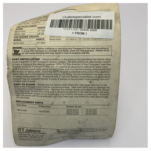 Jabsco Inline-Wasserfilter 36400-5000 - Frischwasserfilter
