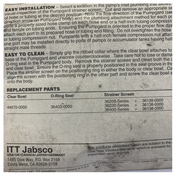 Jabsco Inline-Wasserfilter 36400-5000 - Frischwasserfilter