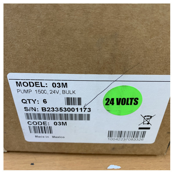 ルール1500電動24Vマリンビルジポンプ03M - 5700L/H
