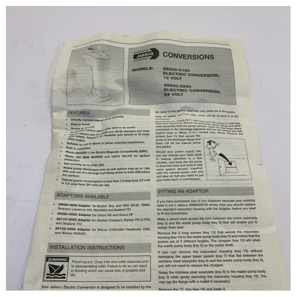 Jabsco 29108-0240 モーターコンバージョンキット 24V 手動トイレ用