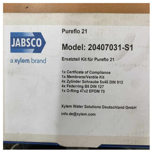 Jabsco Pureflo 21 reparationssats - membran- och ventilplattesats - 20407031-S1
