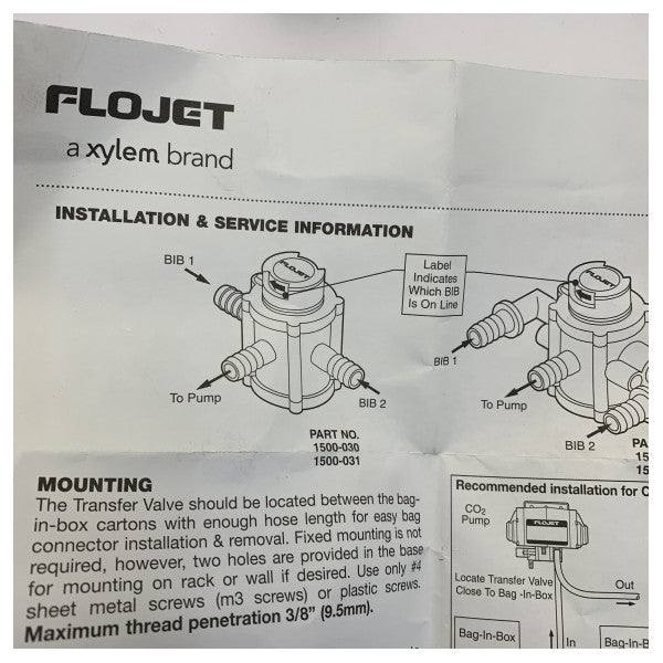 Flojet 01500-031A -valintasiirtoventtiili 1-14HG korkealle ilmanalalle