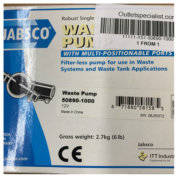 Jabsco 50890-1000 skittenvannspumpe 12V - 38mm
