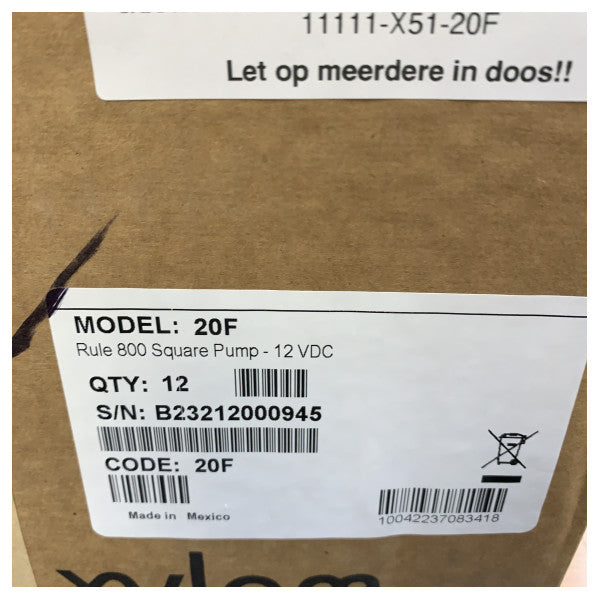 Rule 800 GPH nedsenkbar maritim lensepumpe 12V - 20F Square-serien