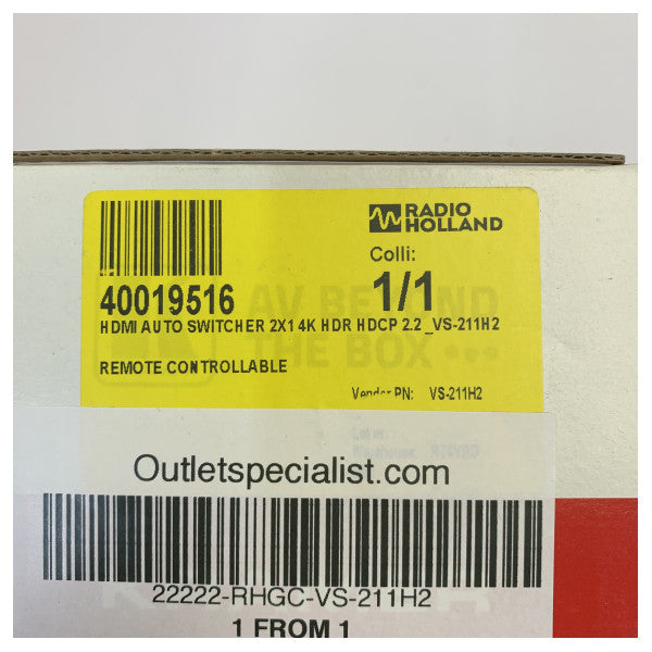 Kramer VS-211H2 4K HDR موزّع HDMI تلقائي 2x1 HDCP 2.2 قابل للتحكم عن بُعد