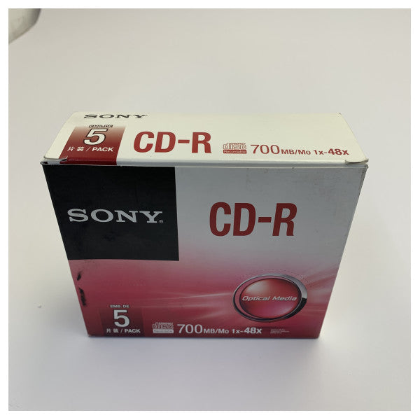 Sony CD-R 700 ميجابايت 80 دقيقة 48X وسائط بصرية - عبوة 5 قطع مع علبة Slim Jewel Case CDQ80SJ