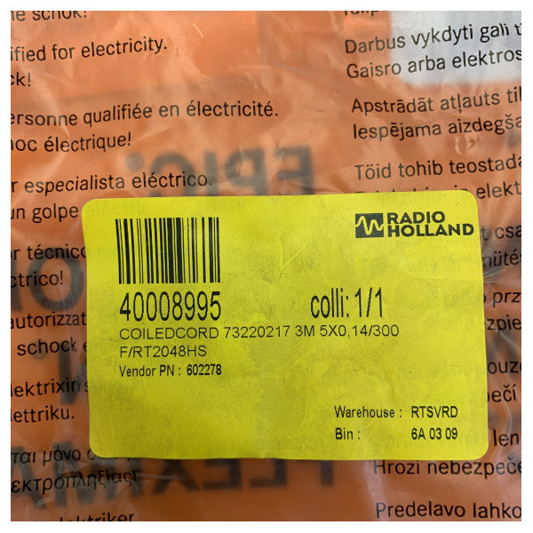 Lapp UNITRONIC SPIRAL 5x0.14mm² PUR コイル状電気ケーブル 73220217 - ブラック 250V