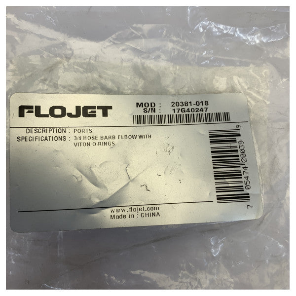 Flojet 20381-018 90 Degree Elbow Hose Barb Port Fitting 3/4inch