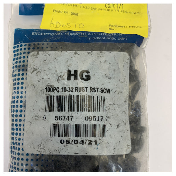 Βίδες Rack Phillips Truss Head & ροδέλα HP 10-32 x 3/4 ίντσας - Μαύρη επίστρωση 100 τεμ.