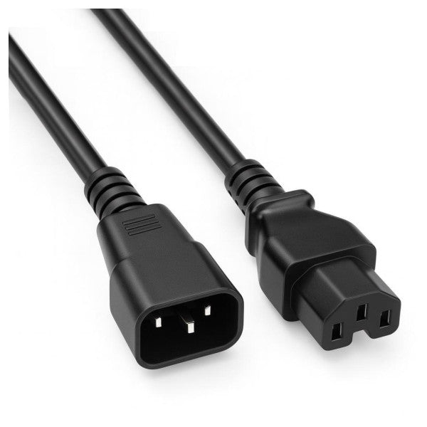 Strømkabel H05VV-F C14 til C15 - 3x0,75 mm² 250V/6A - 2 m forlængerledning