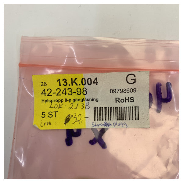 8-pins cirkulær marin elektrisk konnektorhylseprop med gevindlås - 42-243-98