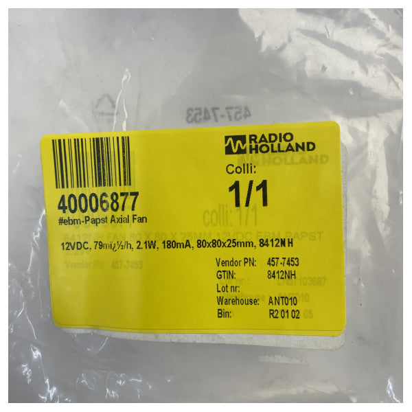 Ebm-papst 8412NH Axiallüfter 12VDC 80x80x25mm 79m³/h 2.1W