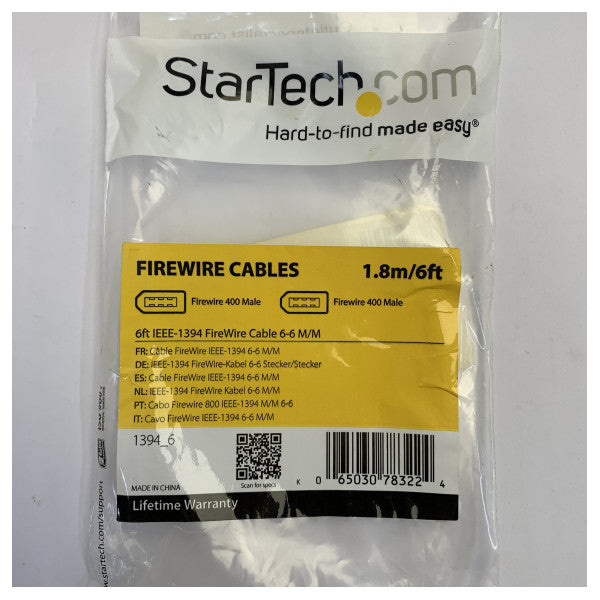 StarTech 6 ft FireWire-kabel IEEE 1394 6-pol till 6-pol hane/hane - 1,8 m