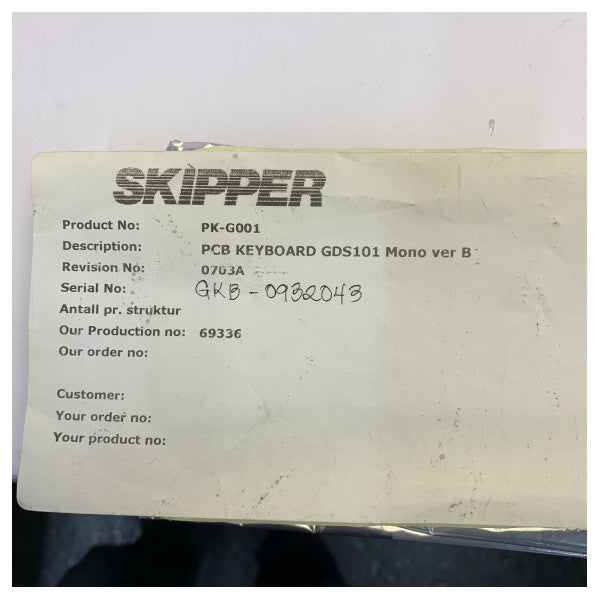 Skipper GDS101 Ηλεκτρονική Πλακέτα Πληκτρολογίου Echo Sounder PK-G001 Mono Ver B Ναυτικά Ηλεκτρονικά