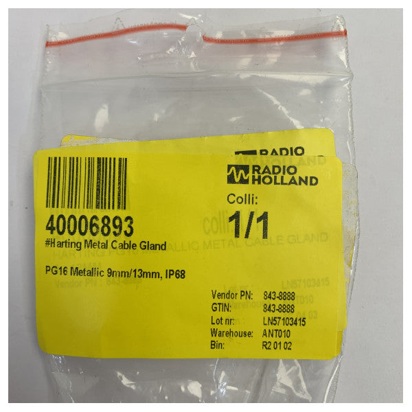 Pressacavo metallico Harting PG16 IP68 - 9 mm-13 mm resistente alla corrosione