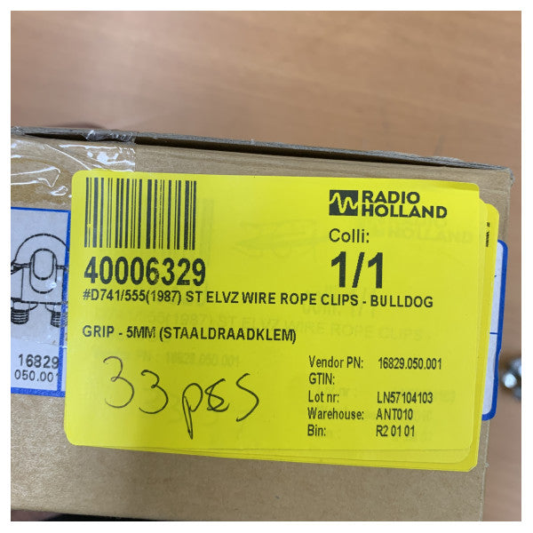 Clip Bulldog Grip 5mm Wire Rope D741/555 Galvanized Steel