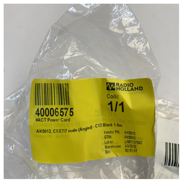 ACT AK5012 Netzkabel 1,5 m CEE7/7 abgewinkelter Stecker auf C13-Anschluss
