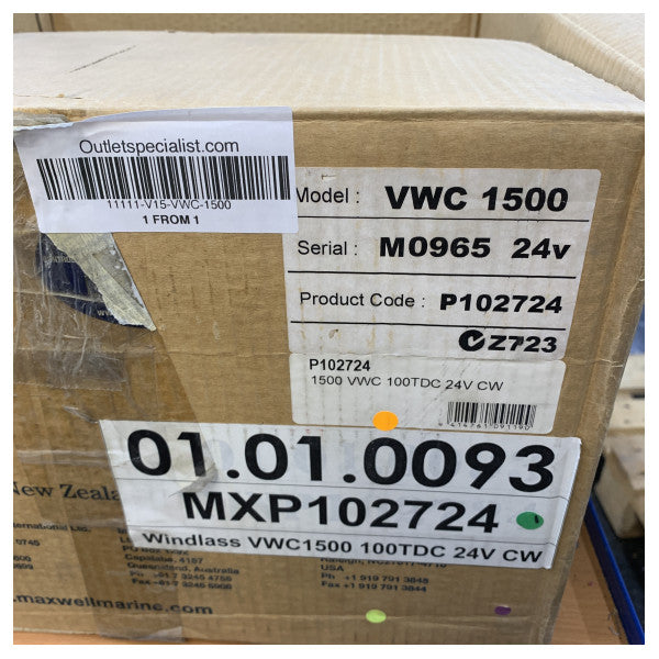 Vetus P102724 Maxwell Ankerwinde 1500 VWC 24V 1200W 100TDC CW mit Trommel