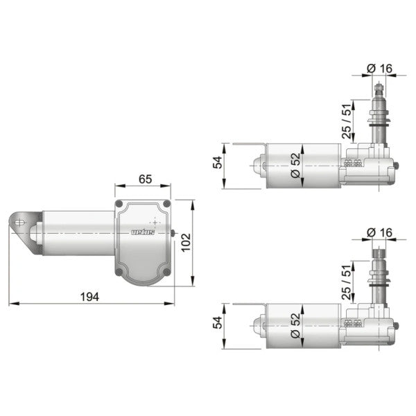 Vetus DIN1225 Mutur tal-wipers tal-windscreen 12V xaft qasir 1 pulzier b'konnettur DIN