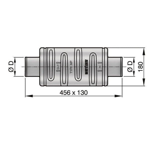 Vetus DEMPMP90 Silencer għal 90mm Exhaust Hose 456x130mm