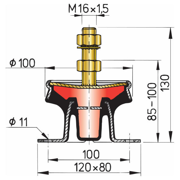 Vetus MITSTEUN Engine mount with hydraulic vibration damper for M1, M2 and M3