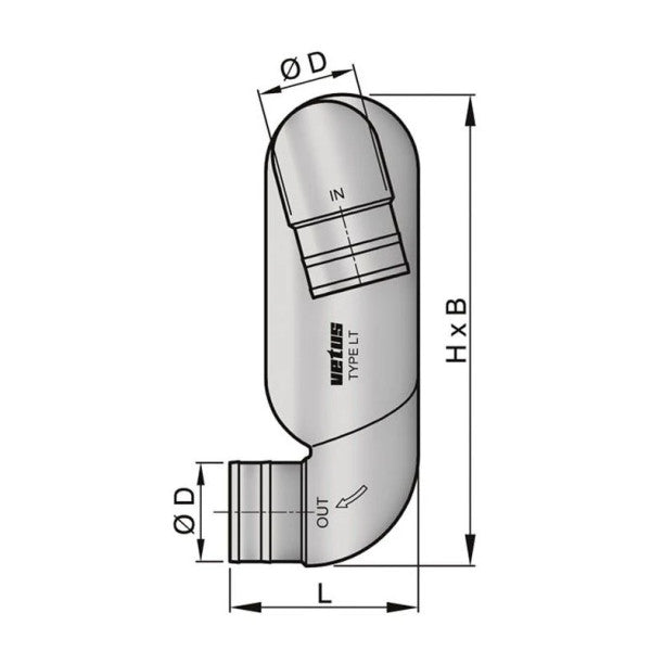 Vetus LT90110 Gooseneck type LT Inlet 90mm Outlet 110mm