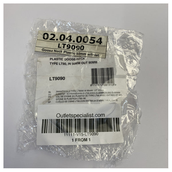 Vetus LT9090 Gooseneck type LT Inlet/Outlet 90mm