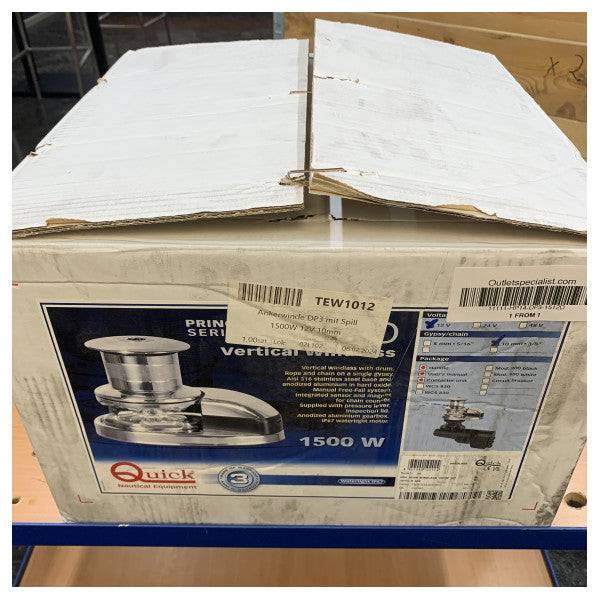 Quick Prince DP3 Vertical Electric Windlass 1500W 12V with Drum/Capstan - 10mm