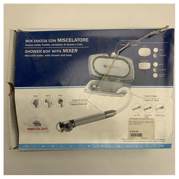 Osculati Marine Edelstahl-Duschbox mit Mischbatterie - Langlebiger 2,5 m Nylonschlauch für Boote und Yachten