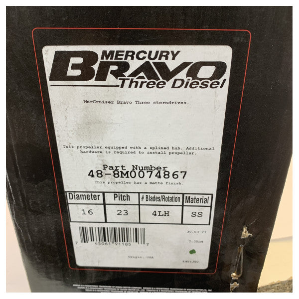Mercury Marine Bravo 3 propeler 48-8M0074867 od nehrđajućeg čelika s 4 lopatice 16 x 23LH