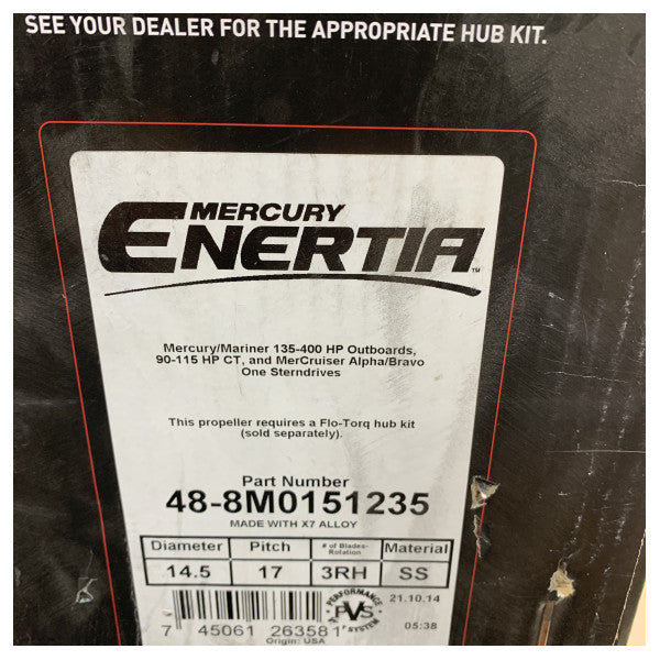 Mercury 8M0151235 Enertia Edelstahl-Marinepropeller 14.5x17 RH