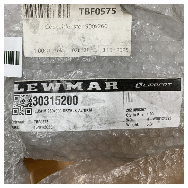 Lewmar 30315200 Flush 3G Bokkapaxxa ta' profil baxx iswed 900 x 260 mm