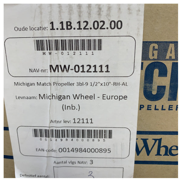 Michigan Match 3-Blatt Aluminium-Marinepropeller 9,5 x10 RH - 12111