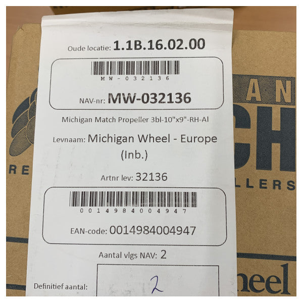 Michigan Match 3-blads aluminiums båtpropell 10 x 9 RH - 32136