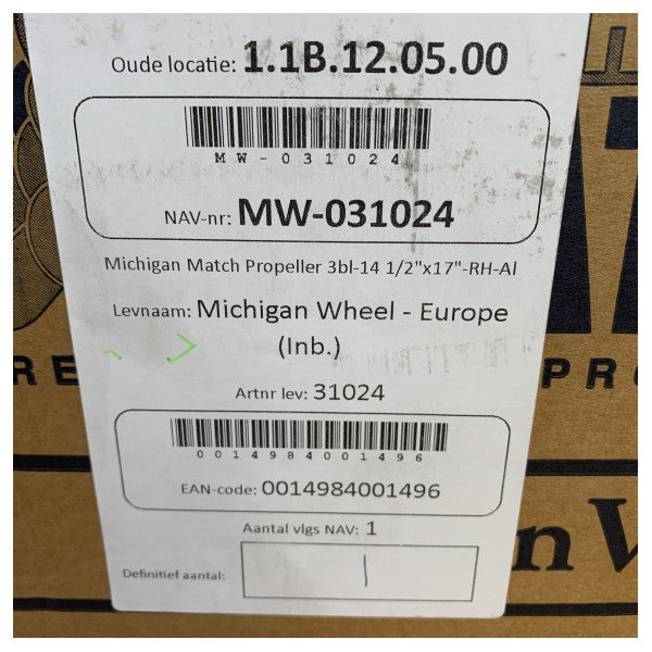 Michigan Match 3-bladet aluminiums-marinepropel 14 1/2 x 17 RH - 31024