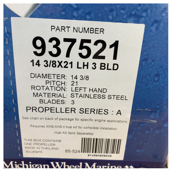Michigan Ballistic 3-bladet rustfri stålpropel 14 3/8 x 21 LH XHS - 937521