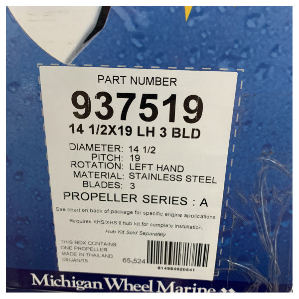 Michigan Ballistic 3-bladet rustfri stålpropel 14 1/2 x 19 LH - 937519