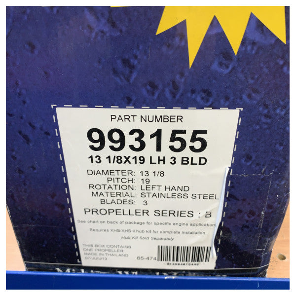 Michigan Apollo 3-blads propell i rustfritt stål 13 1/8 x 19 LH - 993155
