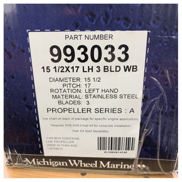Michigan Apollo 3-Blade Stainless Steel Propeller 15.5 x 17 LH XHS - 993033